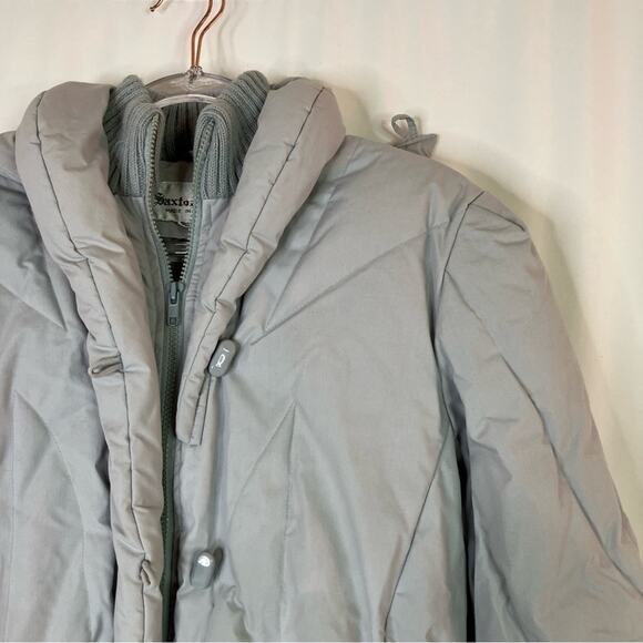 Saxton Hall | Vintage Down Feather Women's Light Gray Hooded Puffy Coat M Petite - Picture 2 of 10